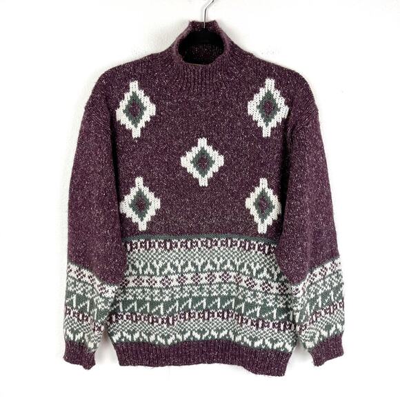 Vintage 90s Sweater Oversized Funnel Mock Neck Medium - Picture 1 of 8